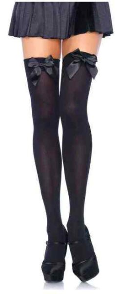 Leg Avenue - Opaque Thigh Highs with Satin Bow Accent Plus Size